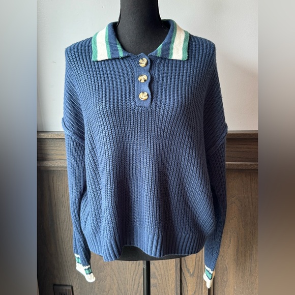 SO Sweaters - SO Navy Blue Women's Sweater with Striped Collar nwot large